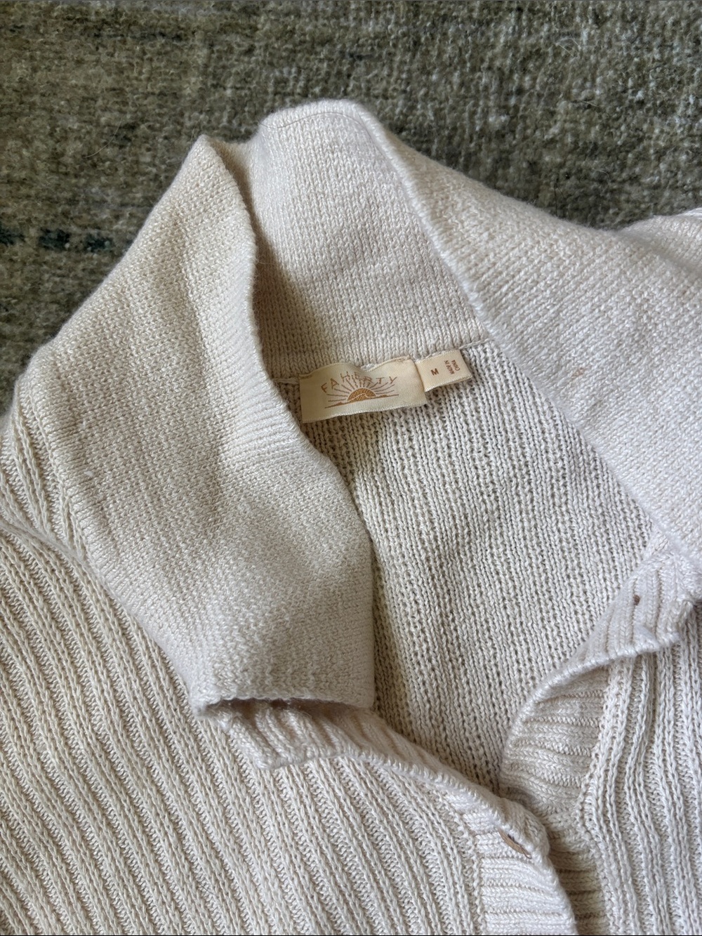 Faherty Cream Ribbed Button-Neck Women's Sweater - Picture 2 of 4